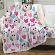 Load image into Gallery viewer, Colorful Hearts and Lhasa Apsos Soft Warm Fleece Blanket-Blanket-Blankets, Home Decor, Lhasa Apso-14