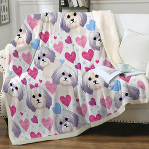 Colorful Hearts and Lhasa Apsos Soft Warm Fleece Blanket-Blanket-Blankets, Home Decor, Lhasa Apso-14