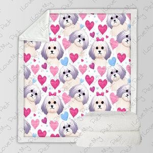Colorful Hearts and Lhasa Apsos Soft Warm Fleece Blanket-Blanket-Blankets, Home Decor, Lhasa Apso-3