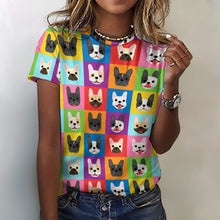 Load image into Gallery viewer, Colorful Mosaic Frenchies Love All Over Print Women&#39;s Cotton T-Shirt - 4 Colors-Apparel-Apparel, French Bulldog, Shirt, T Shirt-2