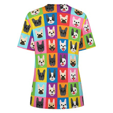 Load image into Gallery viewer, Colorful Mosaic Frenchies Love All Over Print Women&#39;s Cotton T-Shirt - 4 Colors-Apparel-Apparel, French Bulldog, Shirt, T Shirt-5