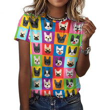 Load image into Gallery viewer, Colorful Mosaic Frenchies Love All Over Print Women&#39;s Cotton T-Shirt - 4 Colors-Apparel-Apparel, French Bulldog, Shirt, T Shirt-6
