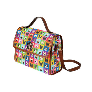 Colorful Mosaic Frenchies Love Satchel Bag Purse-Black4-ONE SIZE-5