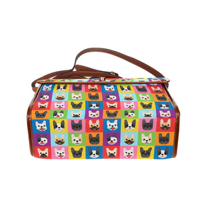 Colorful Mosaic Frenchies Love Satchel Bag Purse-Black4-ONE SIZE-2