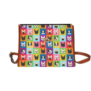 Colorful Mosaic Frenchies Love Satchel Bag Purse-Black4-ONE SIZE-3