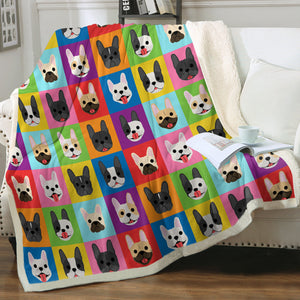 Colorful Mosaic Frenchies Love Soft Warm Fleece Blanket-Blanket-Blankets, French Bulldog, Home Decor-9