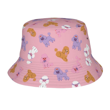 Colorful Poodles In Playful Poses Bucket Hat Pink One Size 360x