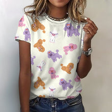 Load image into Gallery viewer, Colorful Poodles in Playful Poses Women's Cotton T-Shirt-Apparel--4