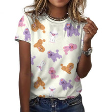 Load image into Gallery viewer, Colorful Poodles in Playful Poses Women's Cotton T-Shirt-Apparel-Ivory White-2XS-1