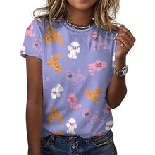 Load image into Gallery viewer, Colorful Poodles in Playful Poses Women's Cotton T-Shirt-Apparel-Lavender Purple-2XS-30