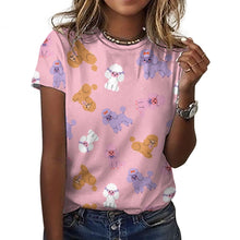 Load image into Gallery viewer, Colorful Poodles in Playful Poses Women's Cotton T-Shirt-Apparel-Light Pink-2XS-6