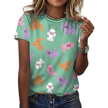 Load image into Gallery viewer, Colorful Poodles in Playful Poses Women's Cotton T-Shirt-Apparel-Mint Green-2XS-24