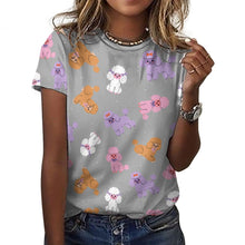 Load image into Gallery viewer, Colorful Poodles in Playful Poses Women's Cotton T-Shirt-Apparel-Parisian Gray-2XS-42