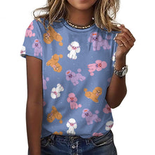 Load image into Gallery viewer, Colorful Poodles in Playful Poses Women's Cotton T-Shirt-Apparel-Slate Blue-2XS-18