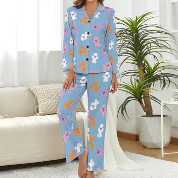 Colorful Poodles Love Pajamas Set For Women Sky Blue Xs 360x