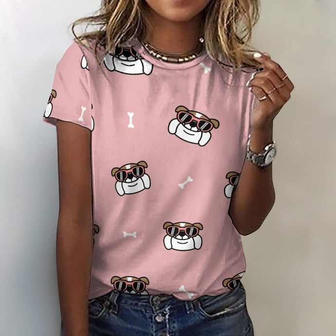 Coolest English Bulldog Love All Over Print Women's Cotton T-Shirt - 4 Colors-Apparel-Apparel, English Bulldog, Shirt, T Shirt-2XS-LightPink-11