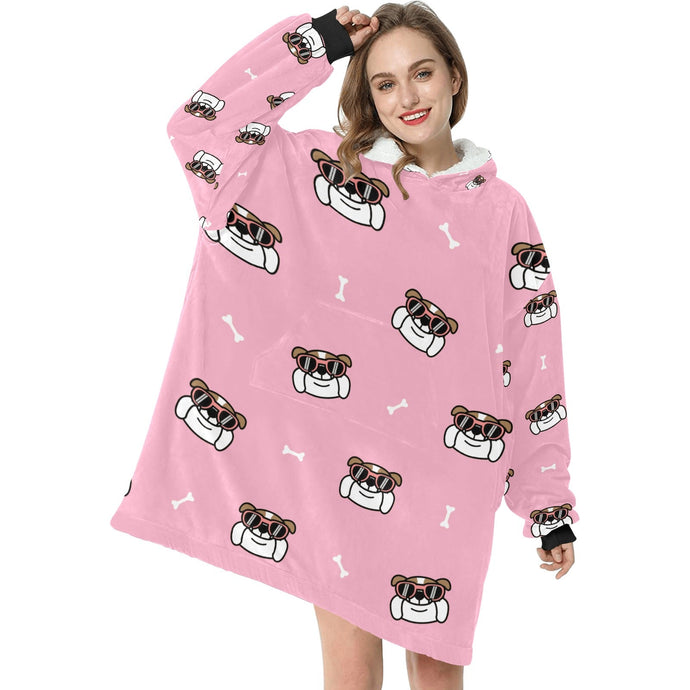 Coolest English Bulldog Love Blanket Hoodie for Women-Apparel-Apparel, Blankets-3