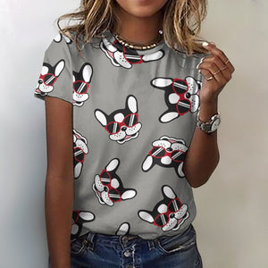 Coolest Pied Black and White Frenchie All Over Print Women's Cotton T-Shirt - 4 Colors-Apparel-Apparel, French Bulldog, Shirt, T Shirt-Gray-2XS-17