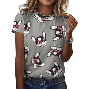 Coolest Pied Black and White Frenchie All Over Print Women's Cotton T-Shirt - 4 Colors-Apparel-Apparel, French Bulldog, Shirt, T Shirt-3