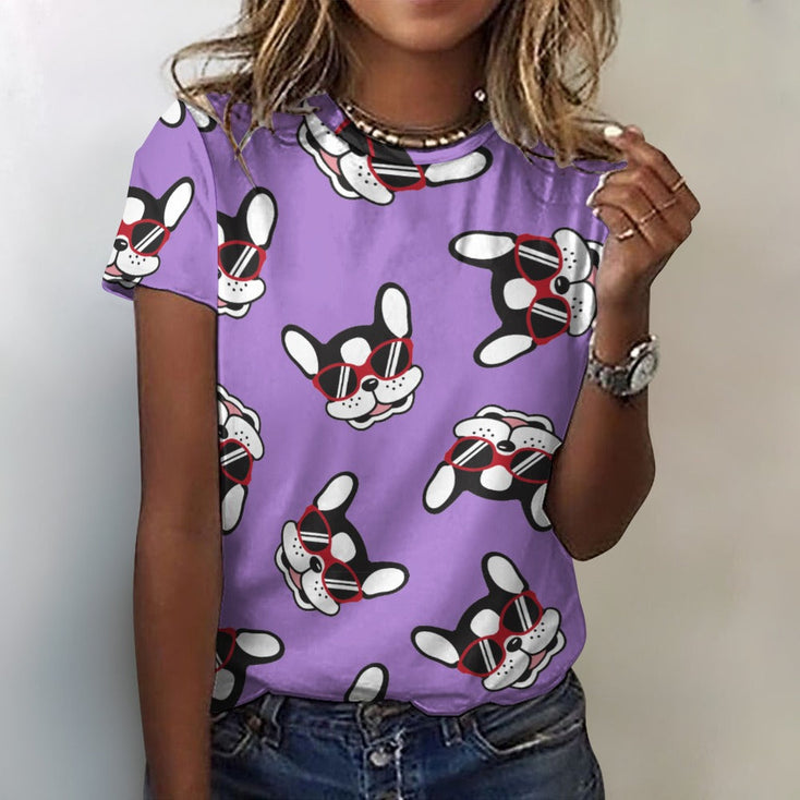 Coolest Pied Black and White Frenchie All Over Print Women's Cotton T-Shirt - 4 Colors-Apparel-Apparel, French Bulldog, Shirt, T Shirt-Purple-2XS-4