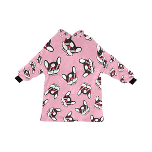 Coolest Pied Black and White Frenchie Blanket Hoodie for Women-Apparel-Apparel, Blankets-LightPink-ONE SIZE-1