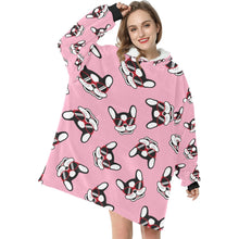 Load image into Gallery viewer, Coolest Pied Black and White Frenchie Blanket Hoodie for Women-Apparel-Apparel, Blankets-3