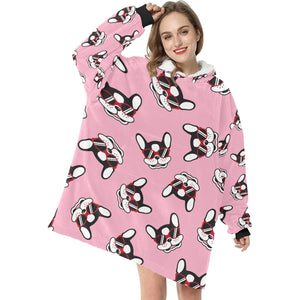 Coolest Pied Black and White Frenchie Blanket Hoodie for Women-Apparel-Apparel, Blankets-3