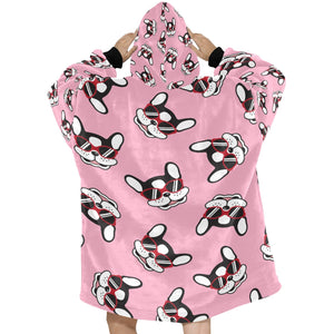 Coolest Pied Black and White Frenchie Blanket Hoodie for Women-Apparel-Apparel, Blankets-4