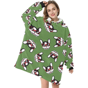 Coolest Pied Black and White Frenchie Blanket Hoodie for Women-Apparel-Apparel, Blankets-10