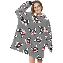 Load image into Gallery viewer, Coolest Pied Black and White Frenchie Blanket Hoodie for Women-Apparel-Apparel, Blankets-14
