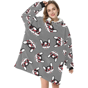 Coolest Pied Black and White Frenchie Blanket Hoodie for Women-Apparel-Apparel, Blankets-14