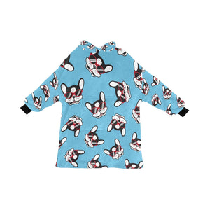 Coolest Pied Black and White Frenchie Blanket Hoodie for Women-Apparel-Apparel, Blankets-SkyBlue-ONE SIZE-6