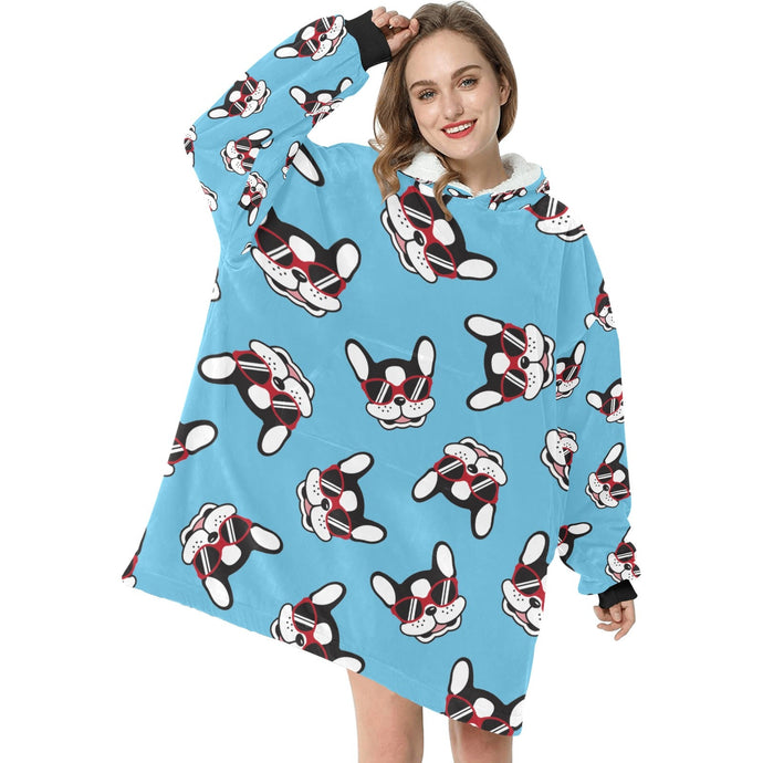 Coolest Pied Black and White Frenchie Blanket Hoodie for Women-Apparel-Apparel, Blankets-8
