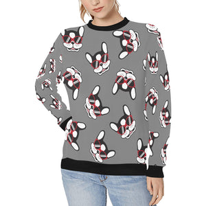 Coolest Pied Black and White Frenchies Love Women's Sweatshirt-Apparel-Apparel, French Bulldog, Sweatshirt-Gray-XS-13