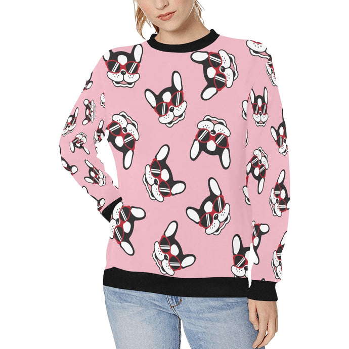 Coolest Pied Black and White Frenchies Love Women's Sweatshirt-Apparel-Apparel, French Bulldog, Sweatshirt-Pink-XS-6