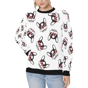Coolest Pied Black and White Frenchies Love Women's Sweatshirt-Apparel-Apparel, French Bulldog, Sweatshirt-White-XS-1