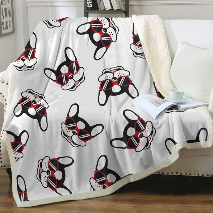 Coolest Pied Black and White Frenchies Soft Warm Fleece Blanket - 4 Colors-Blanket-Blankets, French Bulldog, Home Decor-Ivory-Small-1