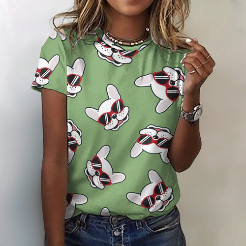 Coolest White Frenchie Love All Over Print Women's Cotton T-Shirt - 4 Colors-Apparel-Apparel, French Bulldog, Shirt, T Shirt-Green-2XS-1