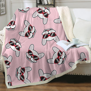 Coolest White Frenchies Love Soft Warm Fleece Blanket - 4 Colors-Blanket-Blankets, French Bulldog, Home Decor-Soft Pink-Small-1