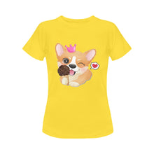 Load image into Gallery viewer, Corgi and Ice Cream Love Women&#39;s Cotton T-Shirts-Apparel-Apparel, Corgi, Shirt, T Shirt-Chocolate-Yellow-Small-11