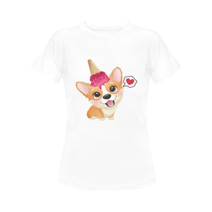 Corgi and Ice Cream Love Women's Cotton T-Shirts-Apparel-Apparel, Corgi, Shirt, T Shirt-13