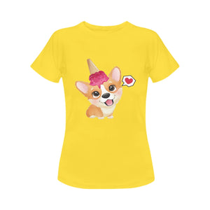 Corgi and Ice Cream Love Women's Cotton T-Shirts-Apparel-Apparel, Corgi, Shirt, T Shirt-15