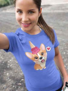 Corgi and Ice Cream Love Women's Cotton T-Shirts-Apparel-Apparel, Corgi, Shirt, T Shirt-6