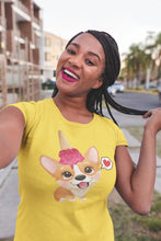 Load image into Gallery viewer, Corgi and Ice Cream Love Women&#39;s Cotton T-Shirts-Apparel-Apparel, Corgi, Shirt, T Shirt-Strawberry-Yellow-Small-7