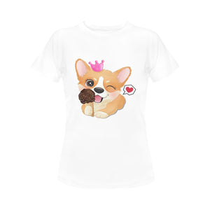 Corgi and Ice Cream Love Women's Cotton T-Shirts-Apparel-Apparel, Corgi, Shirt, T Shirt-9