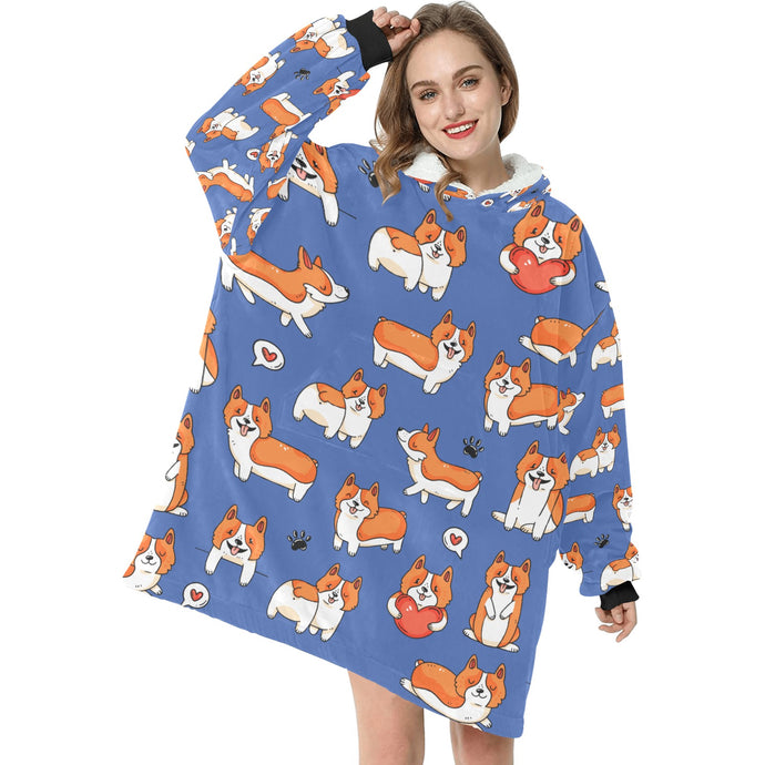 I Heart Corgis Love Blanket Hoodie for Women - 4 Colors-Blanket-Apparel, Blankets, Corgi, Hoodie-Royal Blue-1
