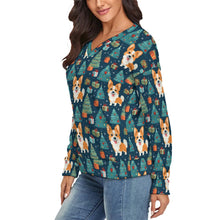 Load image into Gallery viewer, Corgi Celebration Women&#39;s V-Neck Christmas Sweater-Apparel-Apparel,Christmas,Corgi,Dog Mom Gifts,Sweater,Sweatshirt-3