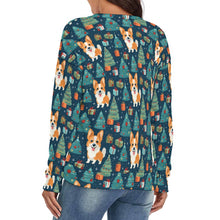 Load image into Gallery viewer, Corgi Celebration Women&#39;s V-Neck Christmas Sweater-Apparel-Apparel,Christmas,Corgi,Dog Mom Gifts,Sweater,Sweatshirt-4