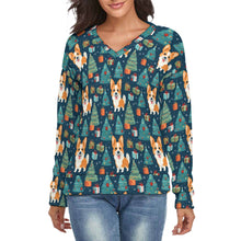 Load image into Gallery viewer, Corgi Celebration Women&#39;s V-Neck Christmas Sweater-Apparel-Apparel,Christmas,Corgi,Dog Mom Gifts,Sweater,Sweatshirt-S-2