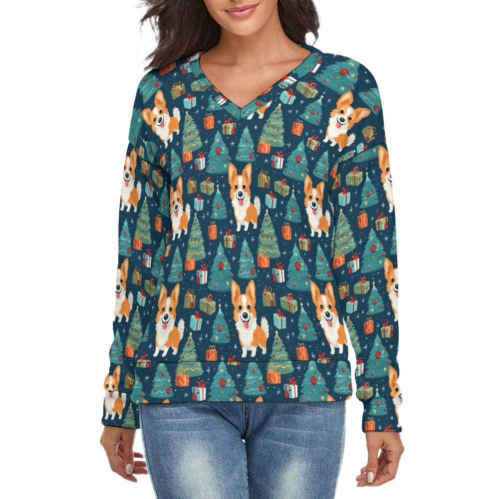 Corgi Celebration Women's V-Neck Christmas Sweater-Apparel-Apparel,Christmas,Corgi,Dog Mom Gifts,Sweater,Sweatshirt-S-2